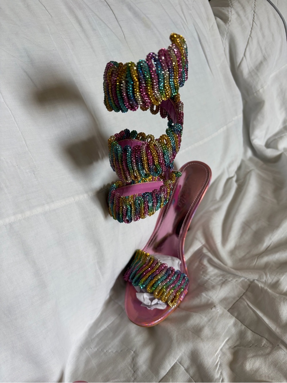 Delightfully Retro Pink Beaded Multi-Color Strappy Heel Sandals